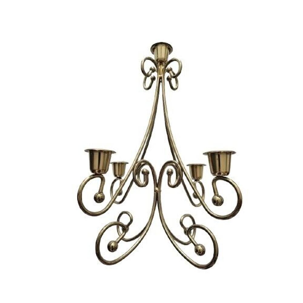 Vintage Home Interiors MCM Brass Plated Candle Holder Candelabra Centerpiece